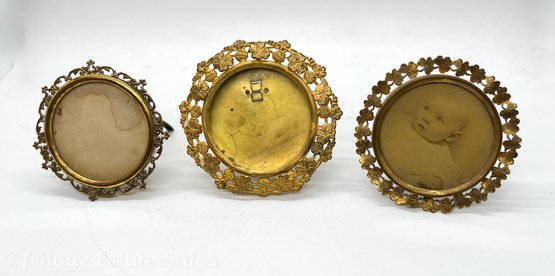 Three Antique Miniature Portrait Metal Frames