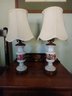Two Matching Porcelain Painted Bedside Lamps