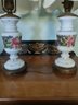Two Matching Porcelain Painted Bedside Lamps