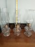 Three Antique Glass Hurricane Lamps