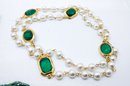 Lot Of Green And Blue Necklaces: Malachite, Vintage, Faux Pearl.