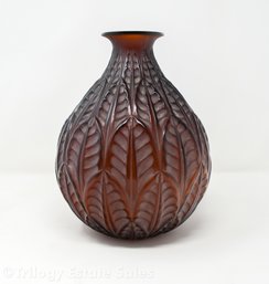 C 1927 Lalique Malesherbes Amber Glass Vase