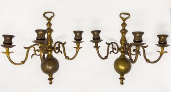 Pair Of Three Arm Wall Brass Wall Sconces