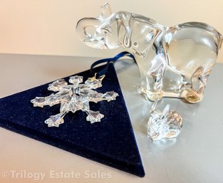 Villeroy & Boch Crystal Elephant Plus Swarovski Bunny & 2004 Snowflake Ornament