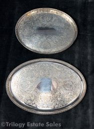 Two Baker-Ellis Menorah Hallmark English Silver Plate Oval Trays