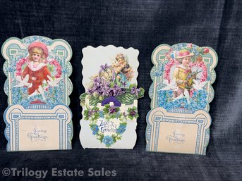 Three Victorian Die Cut & Embossed Loving Greetings Cards Printed In Germany #6