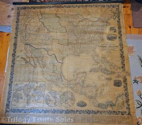 Mitchell's 1856 New National Wall Map Of The United States, Hand Colored, On Hanging Rod