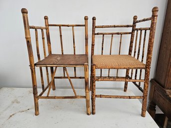 Pair Of Similiar Antique Bamboo Corner Chairs
