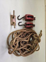 Antique Wood Block & Tackle Pulleys