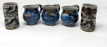 3 Handmade Stoneware Mugs & 4 Teacups