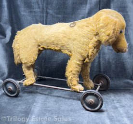 Antique Pull-Along Dog Toy With Pull Ring Growler Or Bark In The Style Of Steiff  AS IS
