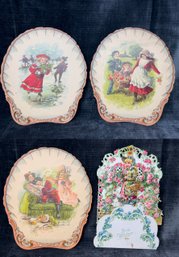 Three Victorian Hand Fans And One Die Cut & Embossed Card Printed In Germany #8