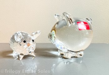 Baccarat & Swarovski Crystal Pig Figurines