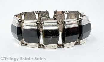 Midcentury Enrique Ledesma Sterling Silver And Obsidian Bracelet
