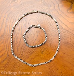 Tiffany & Co. Sterling Silver Venetian Box Chain Bracelet & Necklace Set 50.7g