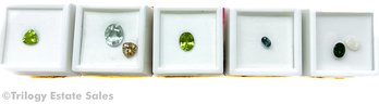 Loose Semi-Precious Cut Stones: 7 Green-Toned Stones In 5 Boxes (bought From JTV)