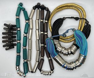 Lot Of Modernist Choker Necklaces & One Matching Bracelet