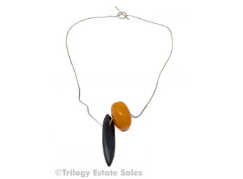 Contemporary Statement Necklace With Ebony And Orange Resin Pendants