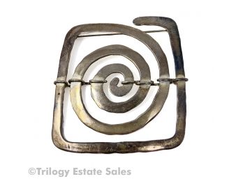 Signed Sterling Silver Studio Artist Made Squared Swirl Brooch