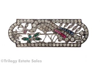 Sterling Silver And Rhinestone Peacock Brooch