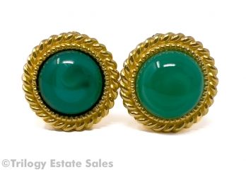 Ciner Green Cabochon Surrounded In Gold-Tone Metal CLIP-ON