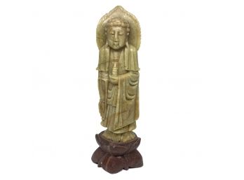 Carved Green Chinese Soap Stone Guan Yin