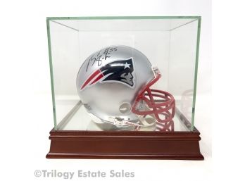Patriots NFL #55 Brandon Spikes Autographed Riddell Mini Helmet In Steiner Display Case