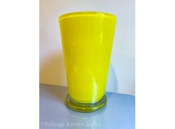 Henry Dean Signed Art Glass Yellow Tall Vase