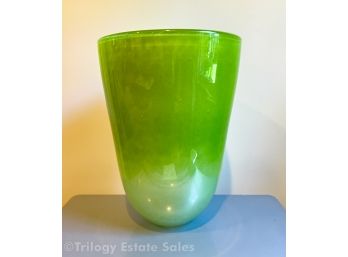 Henry Dean Signed Art Glass Tall Apple Green Vase
