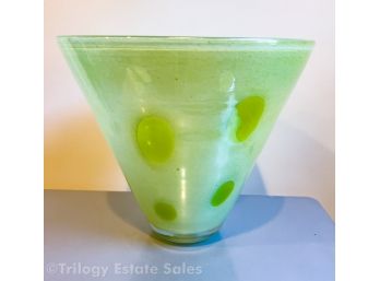 Henry Dean Signed Art Glass Green Polka Dot Vase