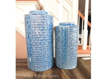 Decorative Blue Ceramic Canisters By Uttermost