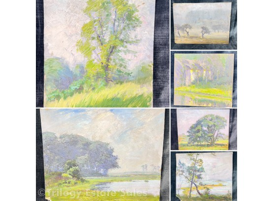 Lot Of Antique Painted Studies Of Foliage And Landscapes