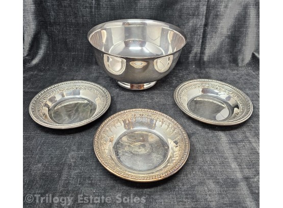 Reed & Barton Silver Plate #105 Paul Revere Reproduction Bowl And Trivets