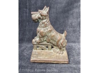 Cast Iron Scottie Dog With Front Paws Perched On Fence Bookend Doorstop