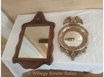 Vintage Syroco Convex Eagle Mirror & Mohagony Eagle Mirror