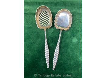 Two Whiting Oval Twist Sterling Silver Serving Spoons 4.945 Ozt