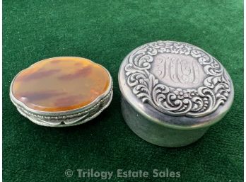Tortoise Shell And Sterling Silver Snuff Box And Trinket Box