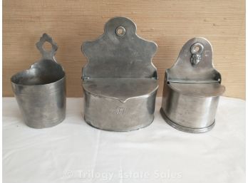 Three Antique Pewter Wall Boxes