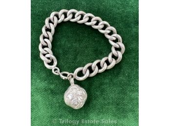Sterling Silver Large Link Bracelet With Art Nouveau Bell Charm .645ozt