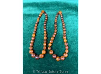 Pair Graduated Amber Bead Necklaces