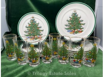 Christmas Tree Plates & Glasses Plummer Ltd. New York