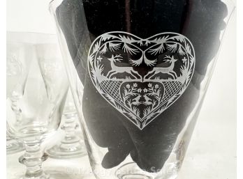 Bohemian Stag Theme Etched Wine Glasses, Set Of 6