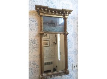 Gilt Wood Mirror With Reverse Painted Steamboat