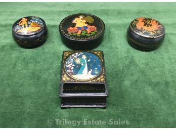 Four Small Russian Lacquer Boxes