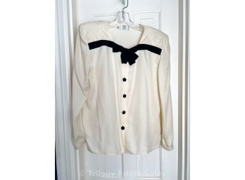 Valentino Silk Blouse With Black Tie Front, Size 10/44