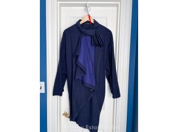 Russian Indigo Blue Tweed Asymetrical Overcoat