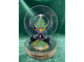8 Gold-Edged Glass Christmas Tree Plates