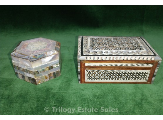Two Mother Of Pearl Inlay And Marquetry Boxes