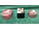 Two Unicorn Boxes And Lacquered Landscape Box