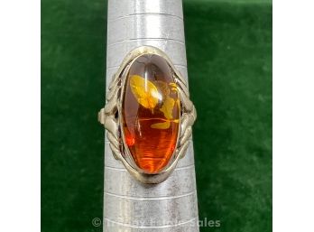 Russian Amber And Silver Ring Size 8